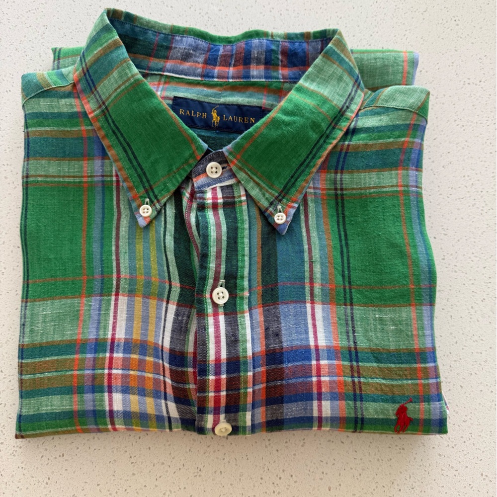 Ralph Lauren Green and Blue Casual Button Down Shirt